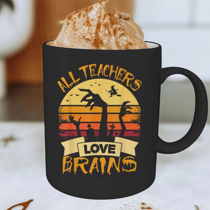 Halloween Teacher Shirt All Teachers Love Brains Halloween Men Women Graphic Print Coffee Mug, novelty gifts, funny gifts