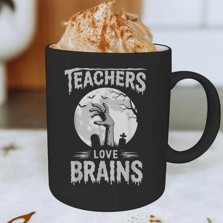 Halloween Teacher Tshirts Zombie Teachers Love Brains Graphic Print Coffee Mug, novelty gifts, funny gifts