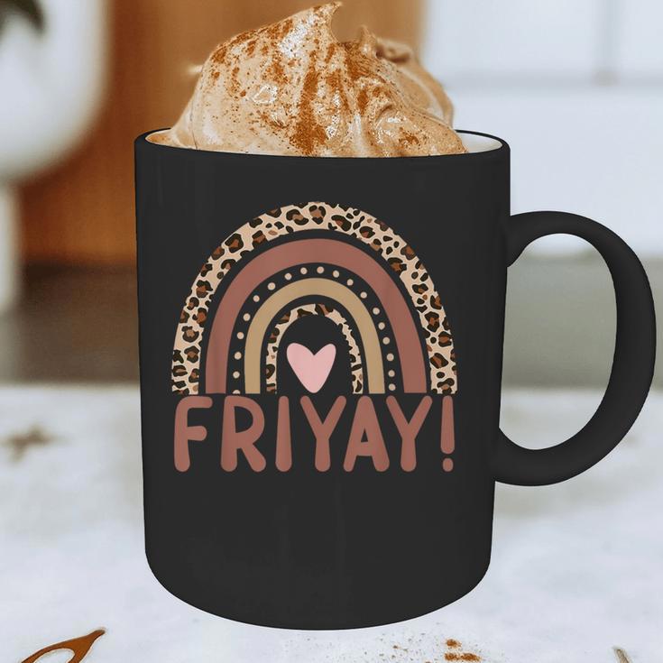 Happy Fri-Yay Friday Lovers Fun Teacher Leopard Rainbow Men Women Girls Kids Graphic Print Coffee Mug, novelty gifts, funny gifts