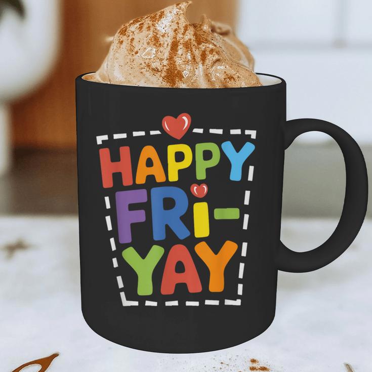 Happy Fri-Yay Teacher Life Weekend Pun Happy Friday Graphic Print Coffee Mug, novelty gifts, funny gifts
