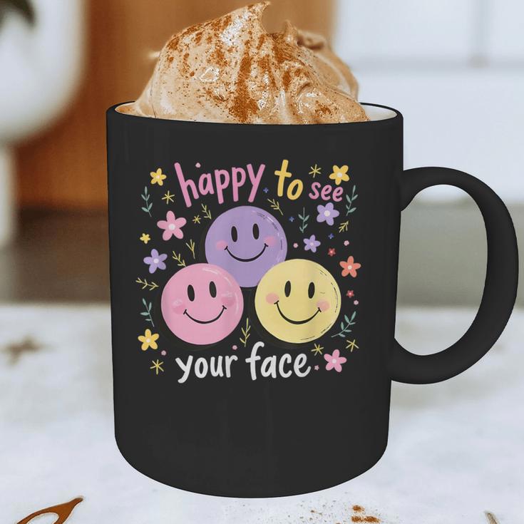 Happy To See Your Face Smile Face Teacher Back To School Graphic Print Coffee Mug, novelty gifts, funny gifts