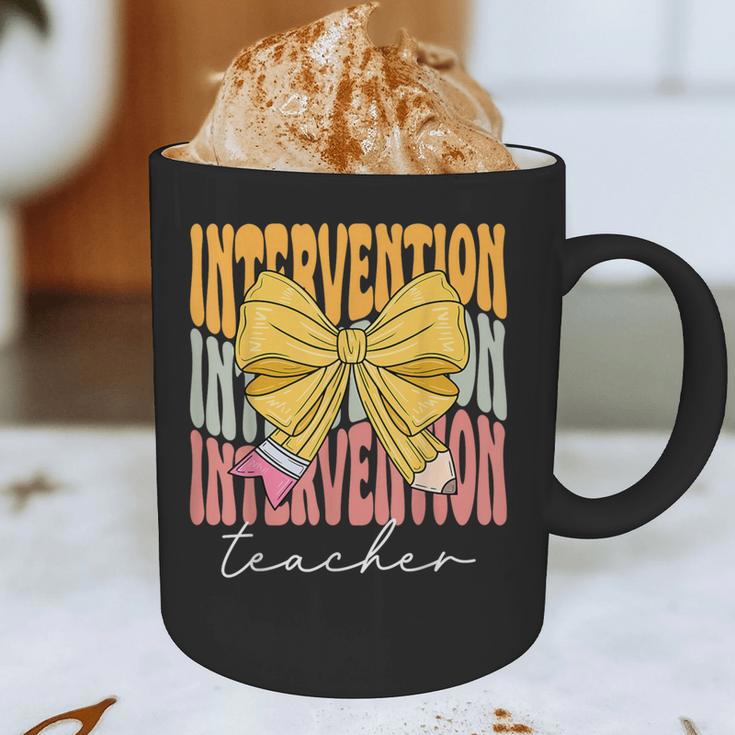 Interventionist Teacher Groovy Coquette Bow Back To School Graphic Print Coffee Mug, novelty gifts, funny gifts Interventionist Teacher Groovy Coquette Bow Back To School Graphic Print Coffee Mug, novelty gifts, funny gifts