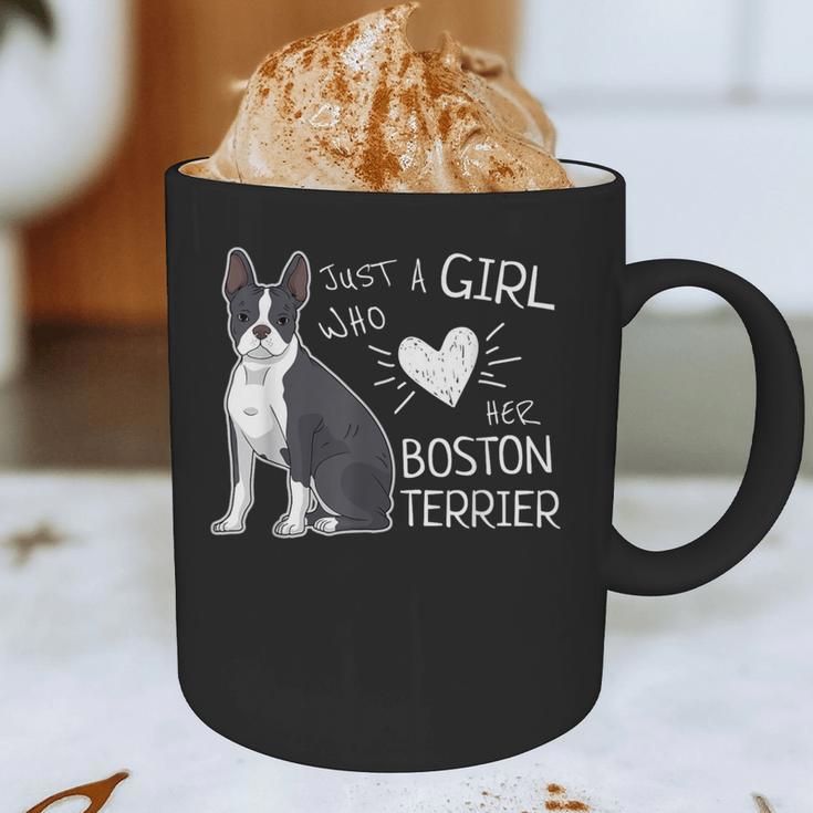 Just A Girl Who Loves Her Boston Terrier Puppy Love Graphic Print Coffee Mug, novelty gifts, funny gifts
