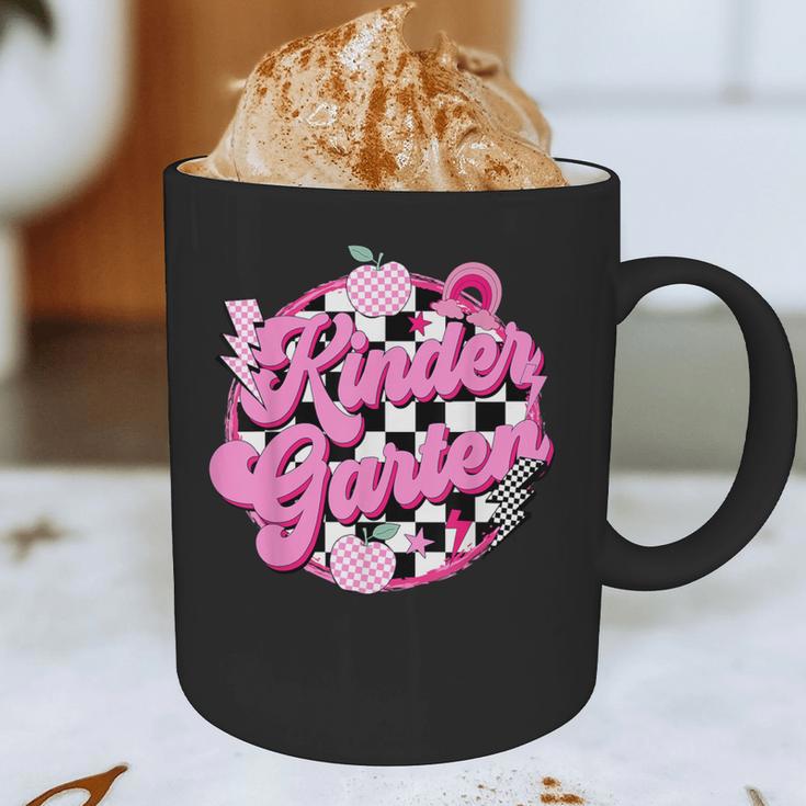 Kindergarten Teacher Women Checkered First Day Of School Graphic Print Coffee Mug, novelty gifts, funny gifts