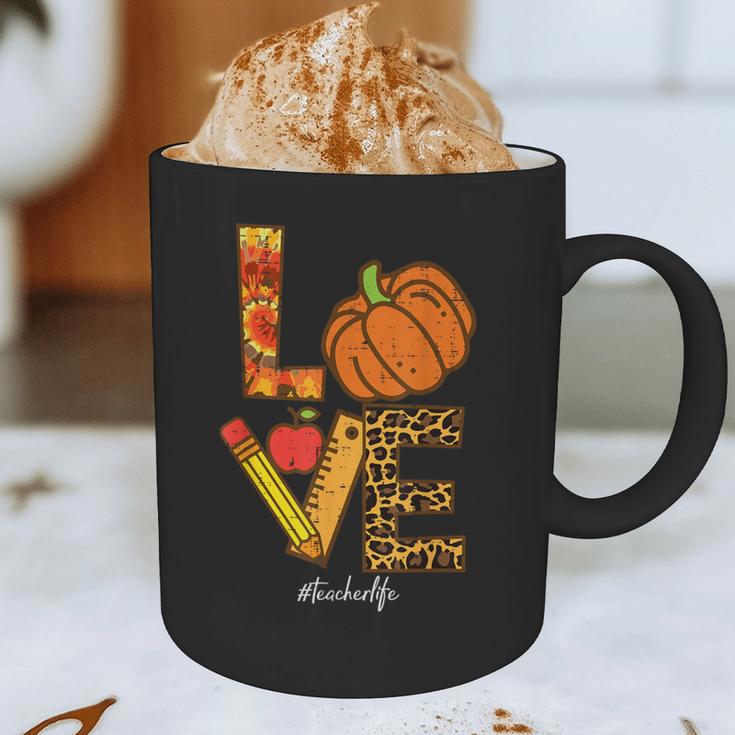 Leopard Pumpkin Love Teacher Life Thanksgiving Fall Women Graphic Print Coffee Mug, novelty gifts, funny gifts