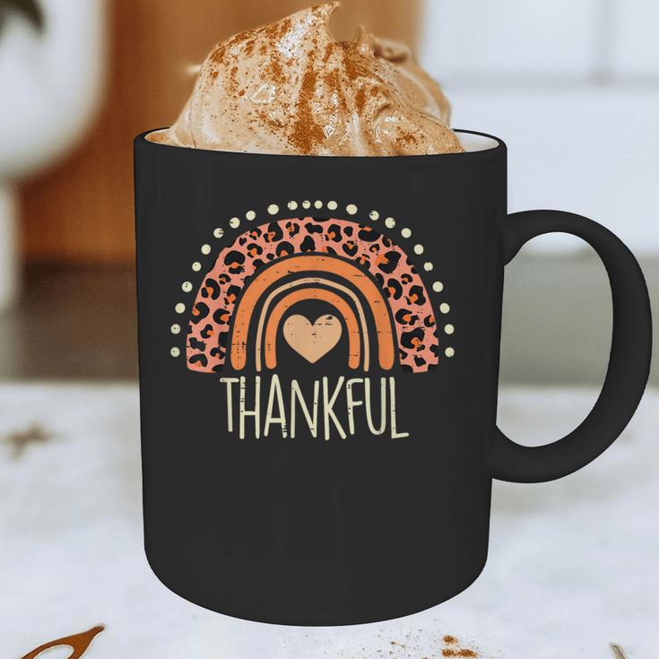 Leopard Rainbow Thankful Thanksgiving Teacher Women Kids Graphic Print Coffee Mug, novelty gifts, funny gifts