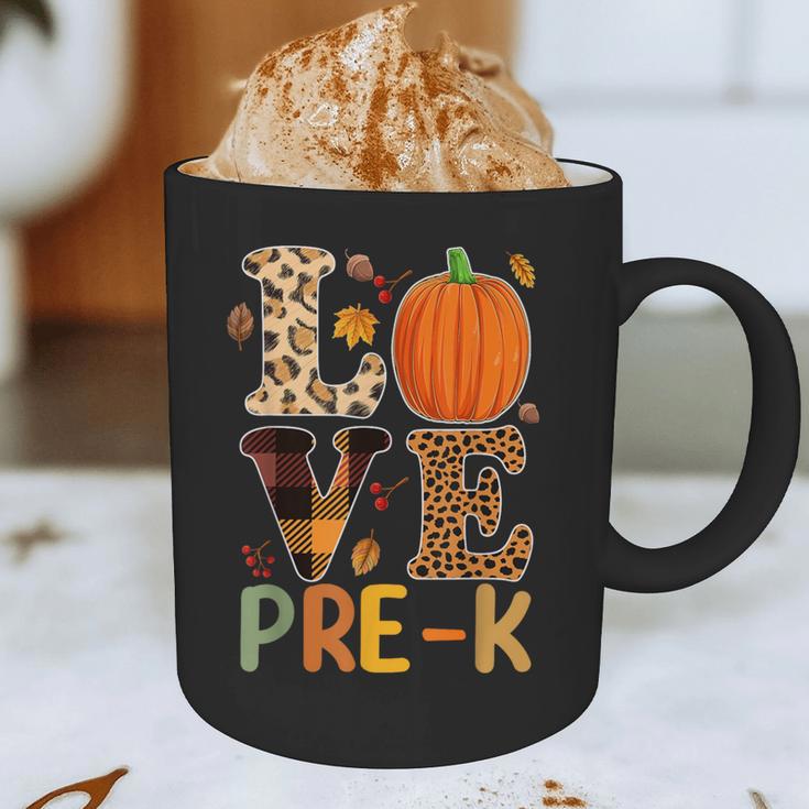 Love Pre-k Teacher Shirts Autumn Fall Pumpkin Fall Leopard Graphic Print Coffee Mug, novelty gifts, funny gifts