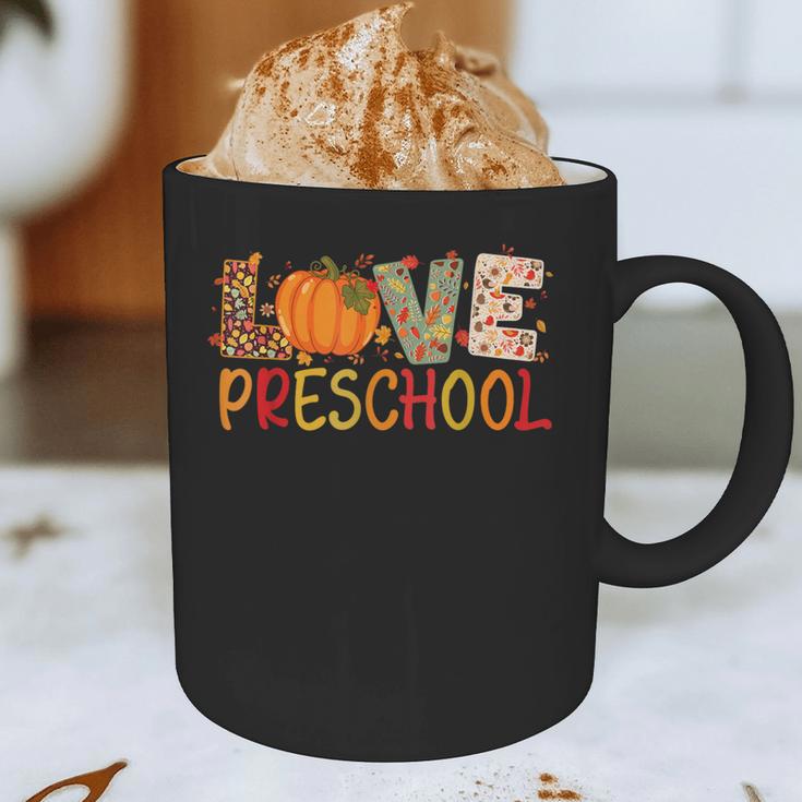 Love Preschool Happy Fall Thanksgiving Women Teacher Graphic Print Coffee Mug, novelty gifts, funny gifts