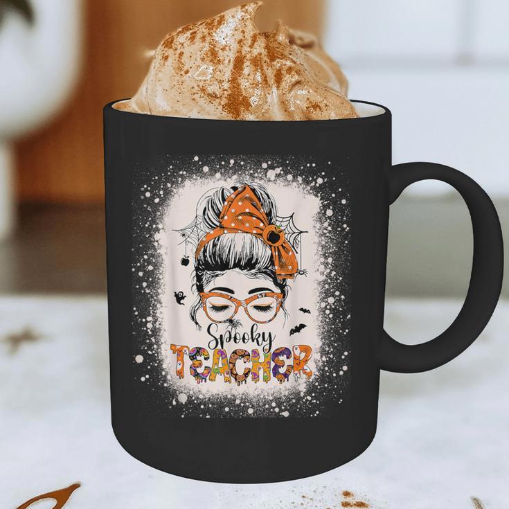 Messy Bun Spooky Teacher Bleached Halloween Teachers Graphic Print Coffee Mug, novelty gifts, funny gifts