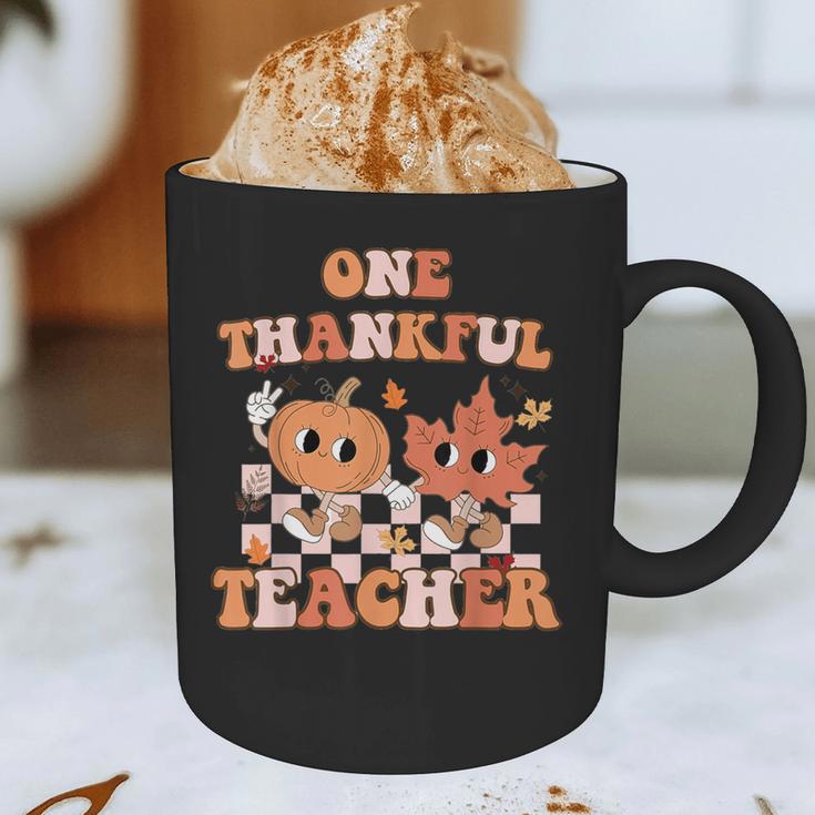 One Thankful Teacher Fall Leaves Thanksgiving Retro Graphic Print Coffee Mug, novelty gifts, funny gifts