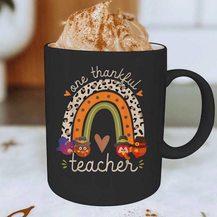 One Thankful Teacher Thanksgiving Turkey Rainbow Fall Graphic Print Coffee Mug, novelty gifts, funny gifts