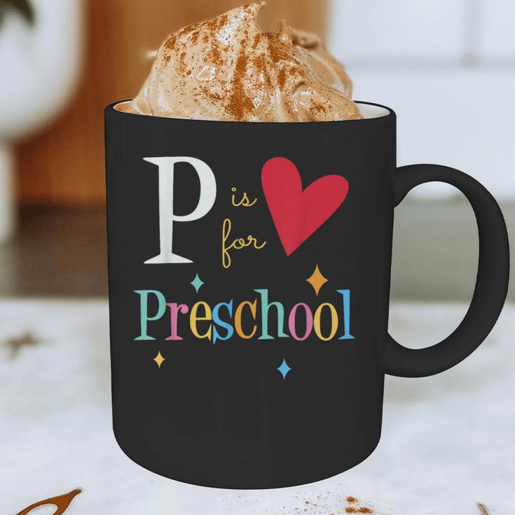 P Is For Preschool Teacher Student Back To School Graphic Print Coffee Mug, novelty gifts, funny gifts
