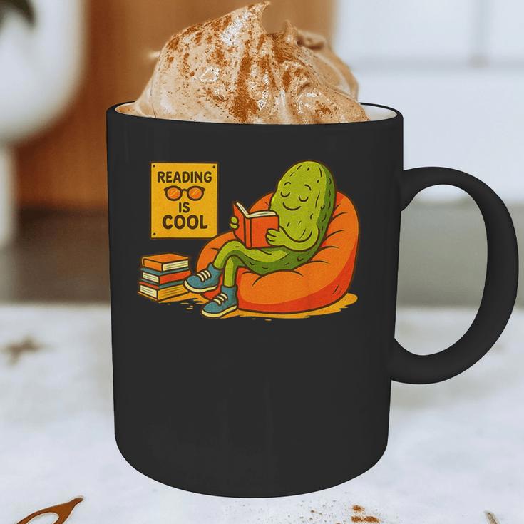 Pickle Reading Books Bookworm Teacher Librarian Kids Retro Graphic Print Coffee Mug, novelty gifts, funny gifts