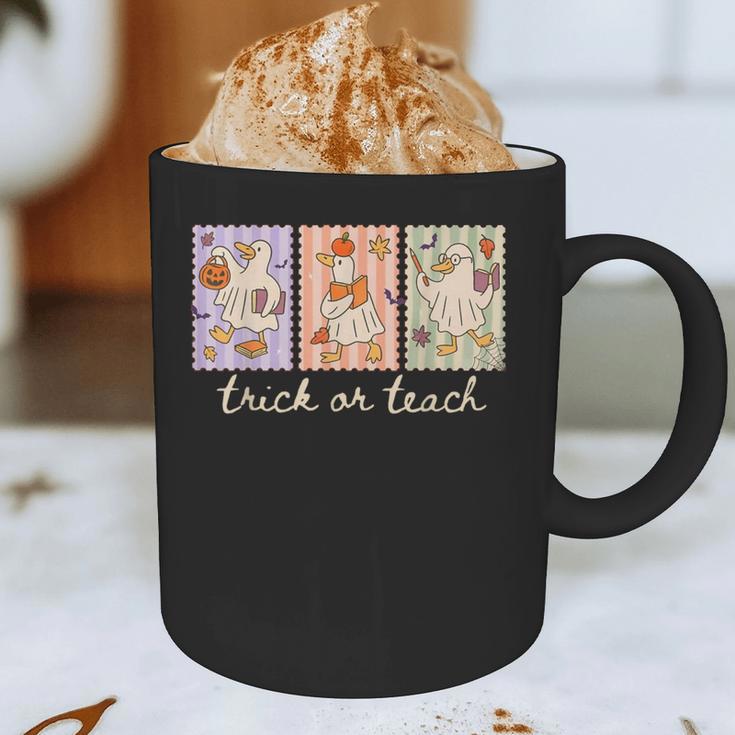 Preppy Goose Teacher Trick Or Teach Halloween Teacher Goose Graphic Print Coffee Mug, novelty gifts, funny gifts