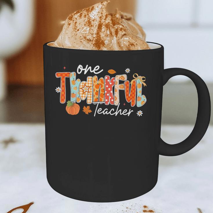 Preppy One Thankful Teacher Coquette Thanksgiving Teacher Graphic Print Coffee Mug, novelty gifts, funny gifts
