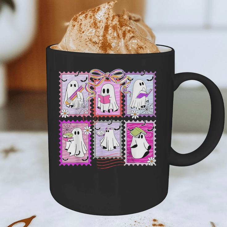 Preppy Spooky Teacher Halloween Ghost Coquette Bow Autumn Graphic Print Coffee Mug, novelty gifts, funny gifts