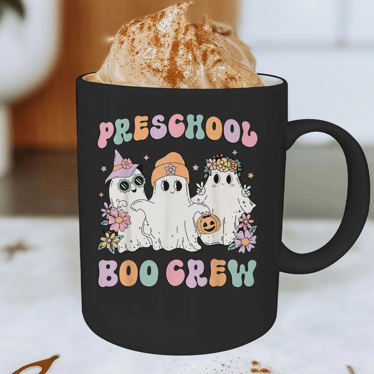 Preschool Boo Crew Groovy Halloween Floral Ghost Teacher Men Women Kids Graphic Print Coffee Mug, novelty gifts, funny gifts