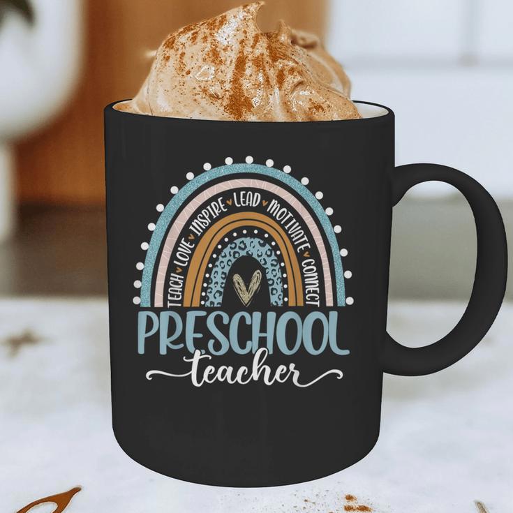 Preschool Teacher Leopard Boho Rainbow Back To School Graphic Print Coffee Mug, novelty gifts, funny gifts