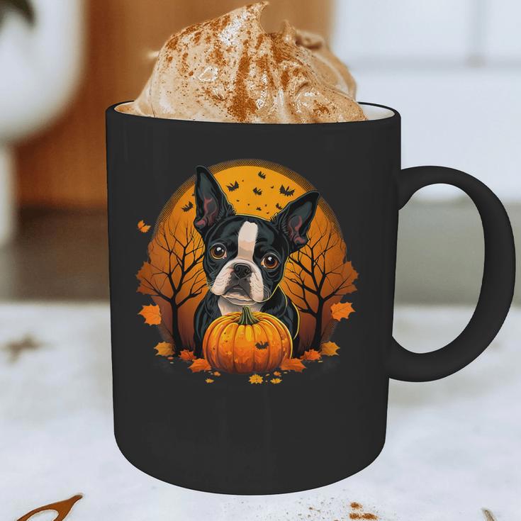 Pumpkin Boston Terrier Costume On Boston Terrier Halloween Graphic Print Coffee Mug, novelty gifts, funny gifts