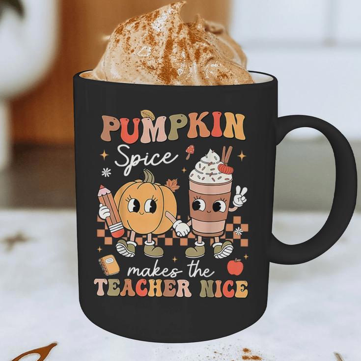 Pumpkin Spice Makes Teacher Nice Retro Fall Spooky Season Graphic Print Coffee Mug, novelty gifts, funny gifts Pumpkin Spice Makes Teacher Nice Retro Fall Spooky Season Graphic Print Coffee Mug, novelty gifts, funny gifts