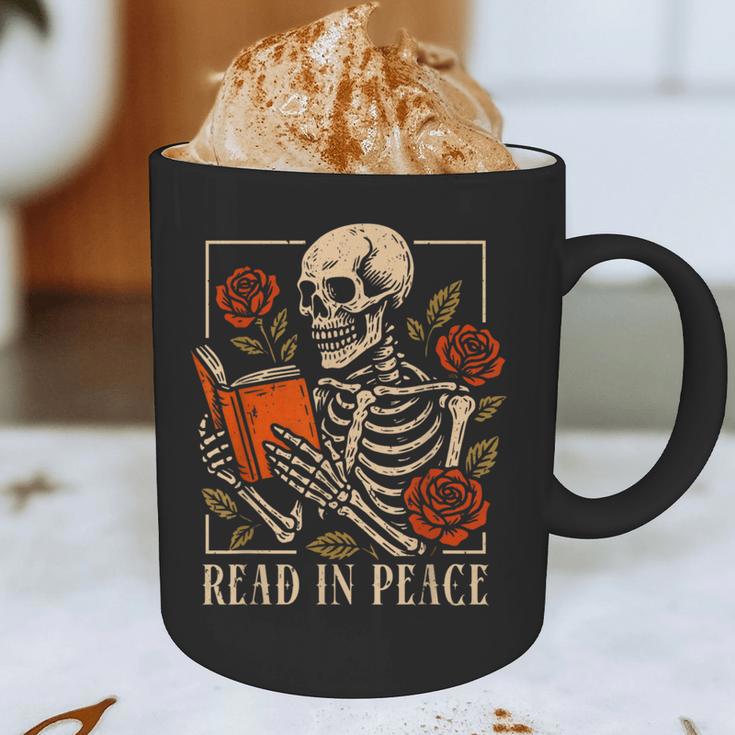 Read In Peace Skeleton Reading Book Halloween Teacher Graphic Print Coffee Mug, novelty gifts, funny gifts