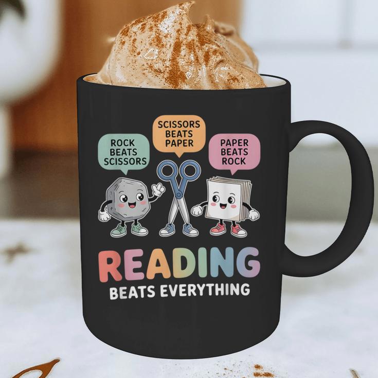 Reading Beats Everything Teacher Rock Paper Scissors Graphic Print Coffee Mug, novelty gifts, funny gifts