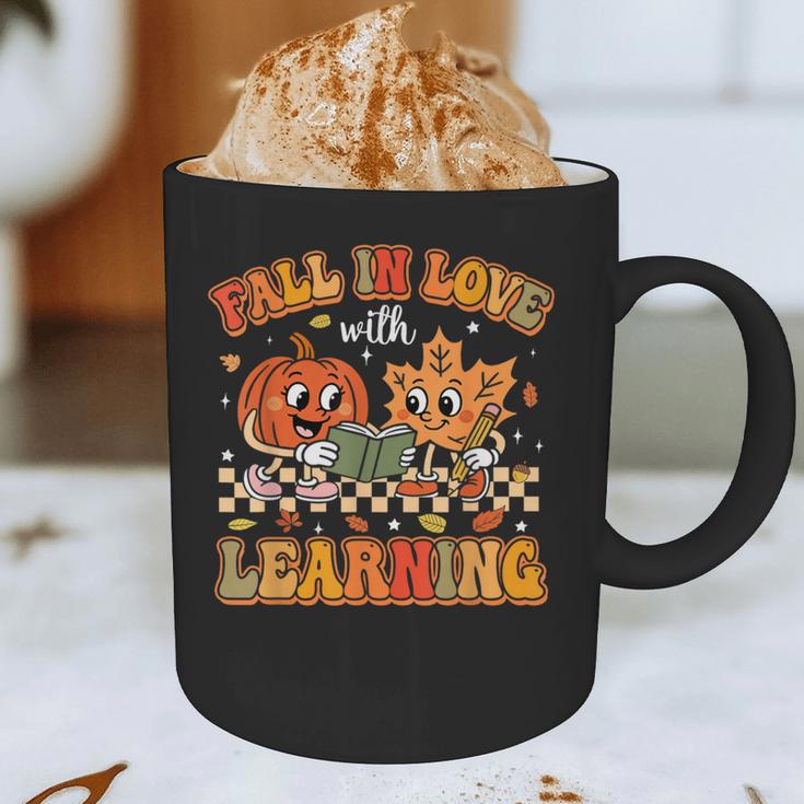 Retro Fall In Love With Learning Autumn Pumpkin Teachers Graphic Print Coffee Mug, novelty gifts, funny gifts