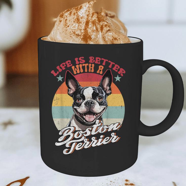 Retro Life Is Better With Boston Terrier Mom Dog Lover Graphic Print Coffee Mug, novelty gifts, funny gifts
