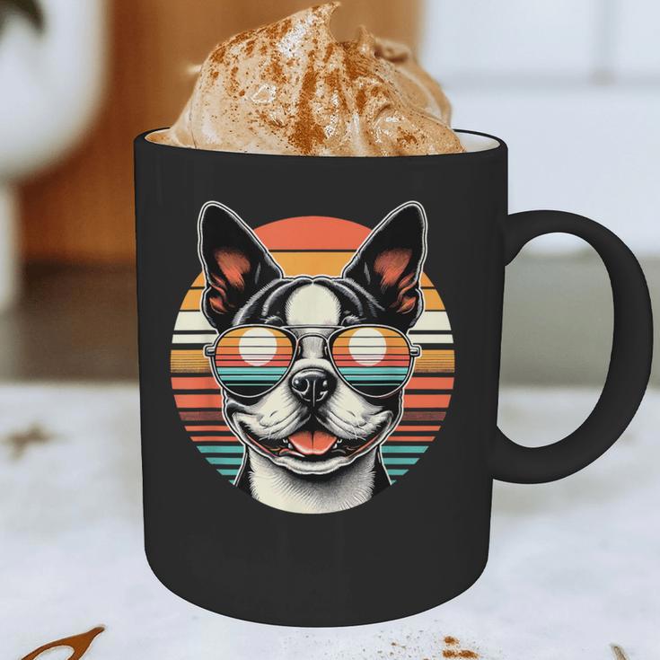 Retro Sunset Sunglasses Boston Terrier Boston Bull Bostie Graphic Print Coffee Mug, novelty gifts, funny gifts