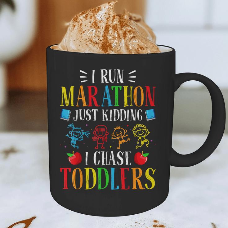 I Run Marathon Just Kidding I Chase Toddlers Teacher Graphic Print Coffee Mug, novelty gifts, funny gifts