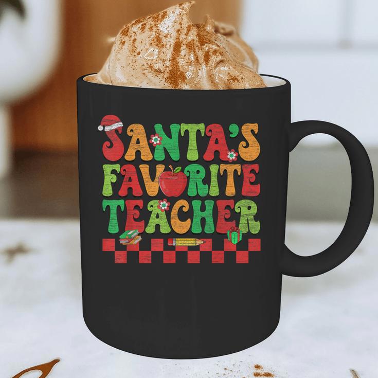 Santas Favorite Teacher Retro Groovy Christmas Xmas Women Graphic Print Coffee Mug, novelty gifts, funny gifts