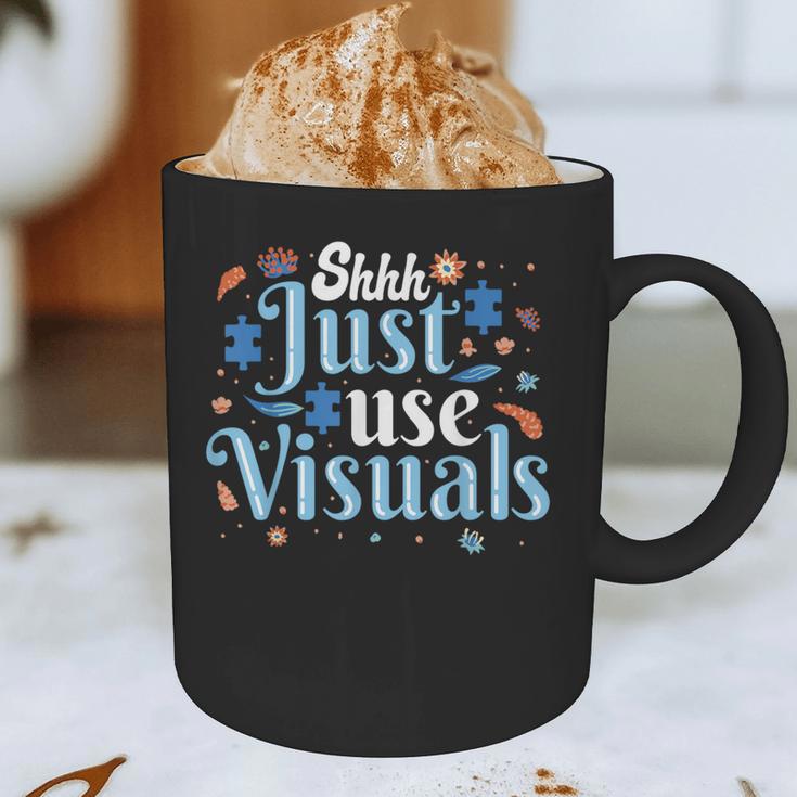 Shhh Just Use Visuals SPED Special Education Teacher Men Women Graphic Print Coffee Mug, novelty gifts, funny gifts
