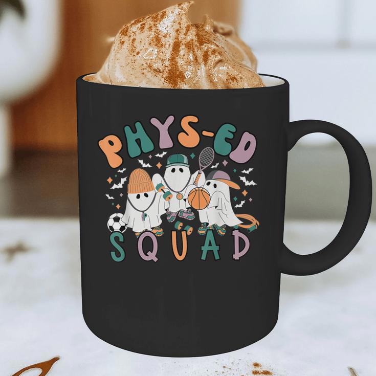 Spooky Ghost PE Teacher Squad Physical Education Halloween Graphic Print Coffee Mug, novelty gifts, funny gifts