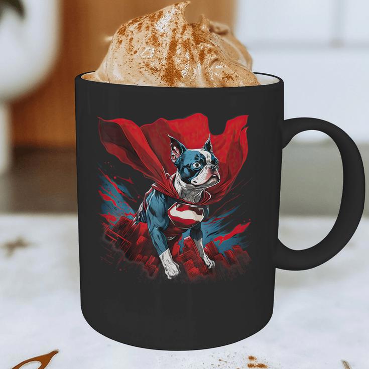 Super Power Superhero Boston Terrier Dog For Men Women Kids Graphic Print Coffee Mug, novelty gifts, funny gifts