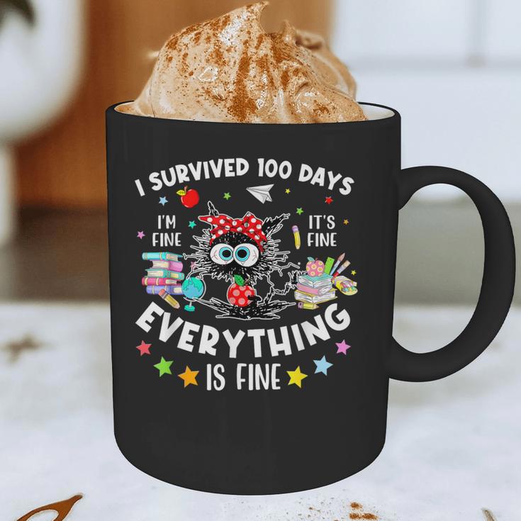 I Survived 100 Days Of School Teacher Kids Cat Lover Graphic Print Coffee Mug, novelty gifts, funny gifts