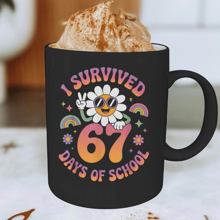 I Survived 67 Days Of School Groovy Retro Teachers Girls Graphic Print Coffee Mug, novelty gifts, funny gifts