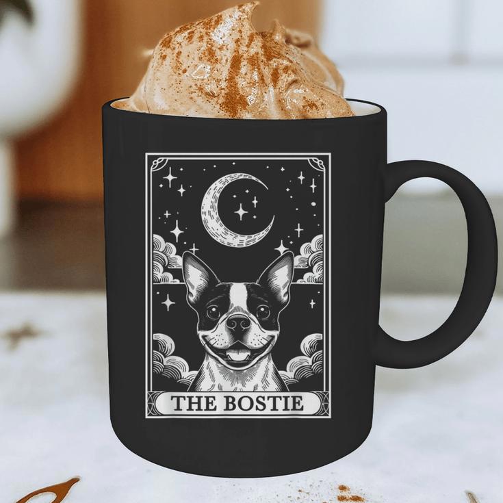 Tarot Card Vintage Crescent Moon Boston Terrier Dog Mom Graphic Print Coffee Mug, novelty gifts, funny gifts
