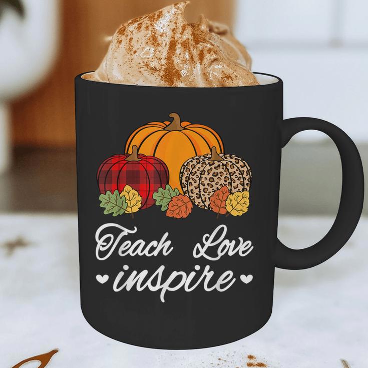 Teach Love Inspire Autumn Fall Plaid Leopard Pumpkin Teacher For Men Women Kids Graphic Print Coffee Mug, novelty gifts, funny gifts