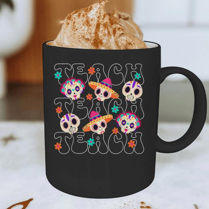 Teach Teacher Dia De Los Muertos Day Of The Dead Sugar Skull Graphic Print Coffee Mug, novelty gifts, funny gifts