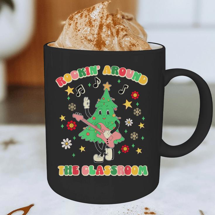 Teacher Christmas Shirts Pajama Matching Rockin' Around The Classroom -Adult Short Sleeve Small Modern Festive Christmas Teacher Xmas Vibes T-Shirt Graphic Print Coffee Mug, novelty gifts, funny gifts