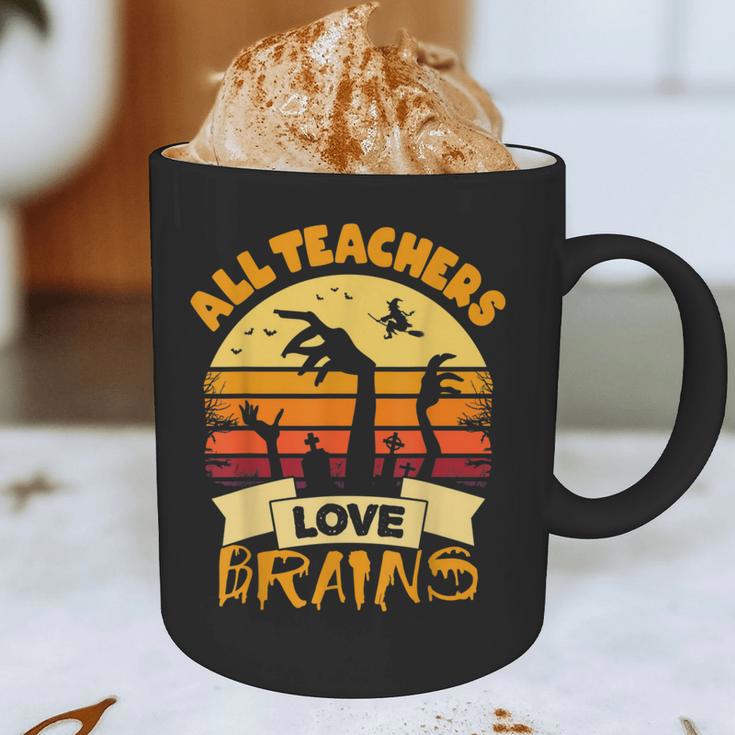Teacher Shirts Halloween All Teachers Love Brains Graphic Print Coffee Mug, novelty gifts, funny gifts