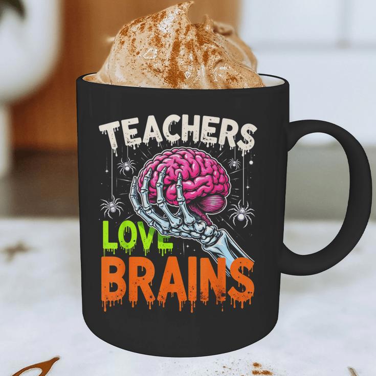 Teachers Love Brains Halloween 2025 Skeleton Costume Graphic Print Coffee Mug, novelty gifts, funny gifts