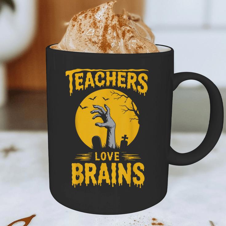 Teachers Love Brains Shirt Men Women Halloween Teacher Graphic Print Coffee Mug, novelty gifts, funny gifts