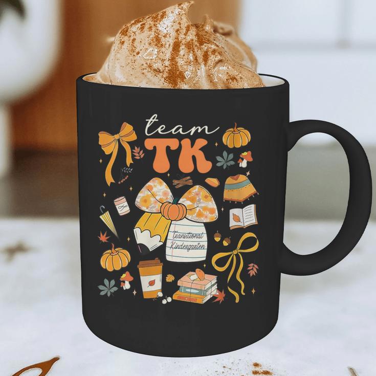 Team TK Crew Preppy Coquette Bow Pumpkin Fall TK Teacher Graphic Print Coffee Mug, novelty gifts, funny gifts