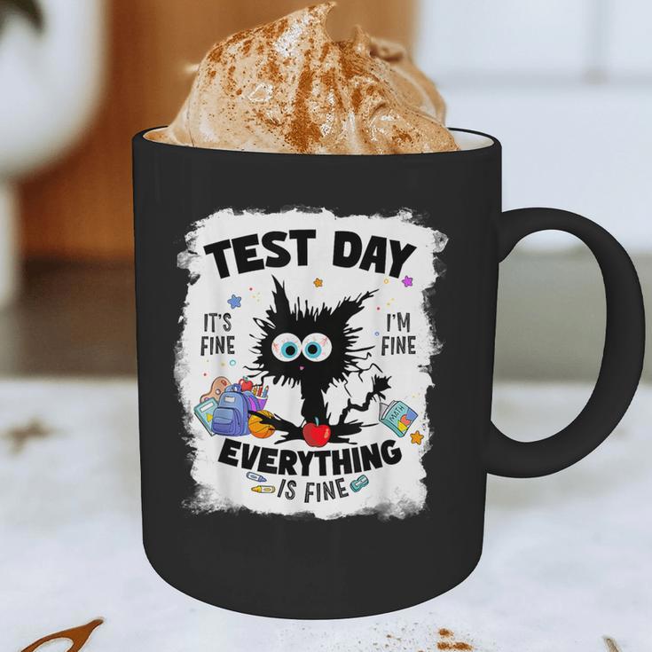 Test Day Stressed Cat Teacher Student Kids Testing Day Graphic Print Coffee Mug, novelty gifts, funny gifts