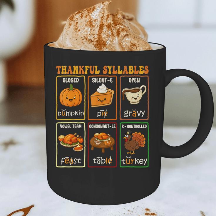 Thankful Syllables Thanksgiving Phonics Reading Teacher Fall Graphic Print Coffee Mug, novelty gifts, funny gifts