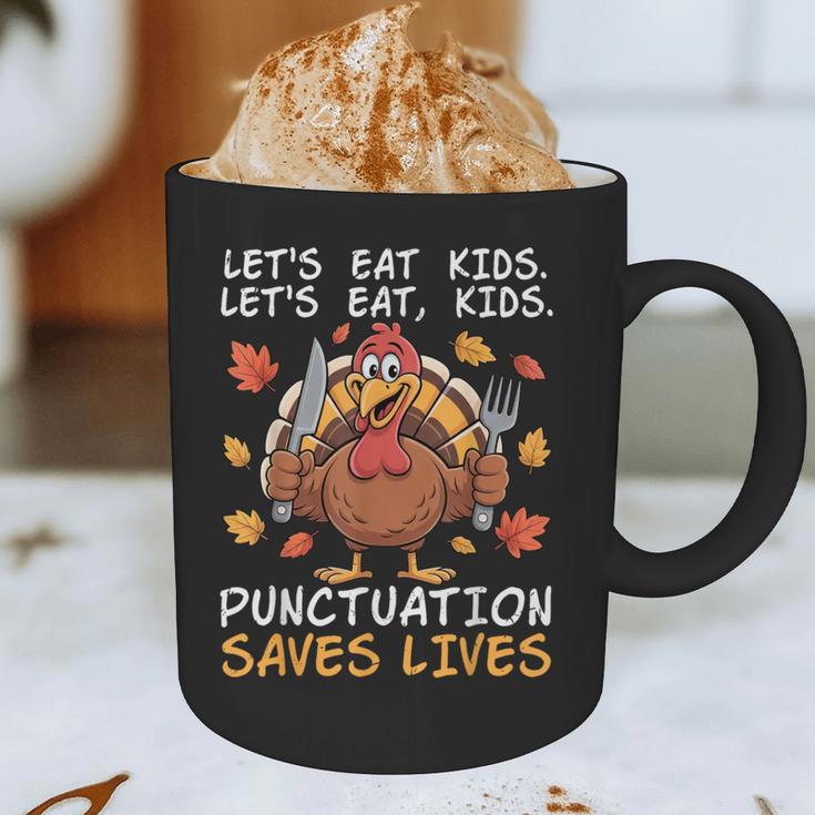 Thanksgiving Teacher Turkey Lets Eat Kids Punctuation Graphic Print Coffee Mug, novelty gifts, funny gifts