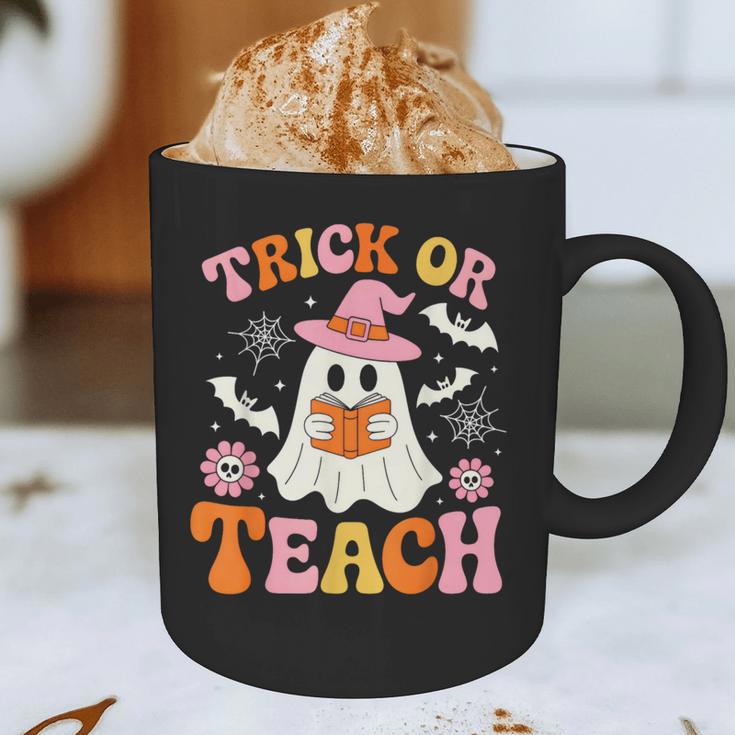 Trick Or Teach Cute Floral Ghost Teacher Halloween Costume Graphic Print Coffee Mug, novelty gifts, funny gifts