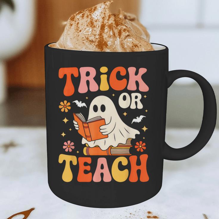 Trick Or Teach Halloween Shirt For Teacher Kids Floral Ghost Graphic Print Coffee Mug, novelty gifts, funny gifts