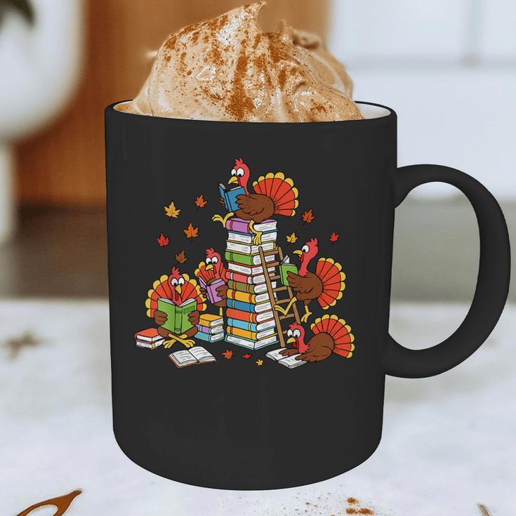Turkey Reading Books Fall Thanksgiving Teacher Librarian Graphic Print Coffee Mug, novelty gifts, funny gifts